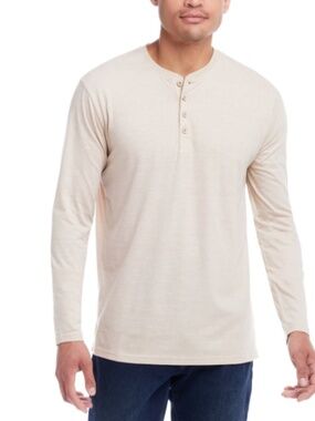 Weatherproof Vintage Men's Micro-stripe Long Sleeve Henley -Natural SIZE XXL NWT